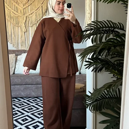 brown side tie blouse Side Tie Winter Suite