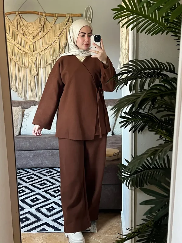 brown side tie blouse Side Tie Winter Suite