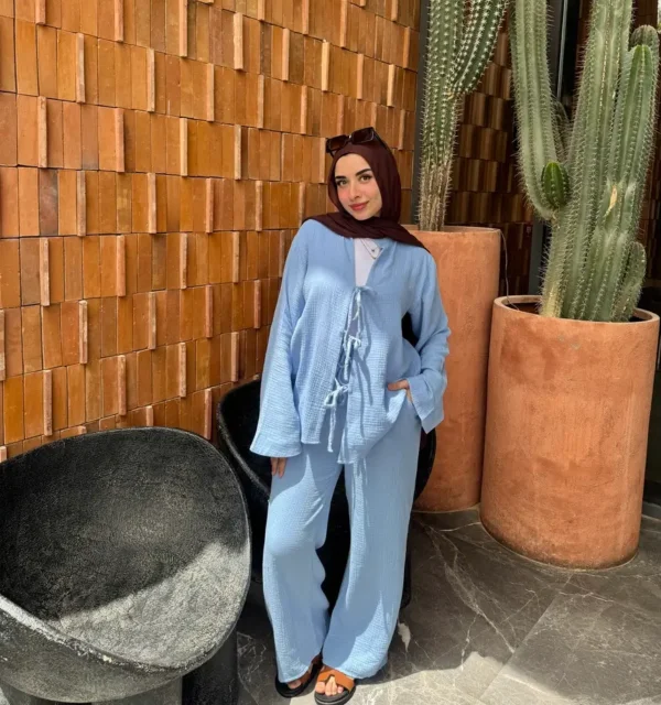 baby blue women cotton suit3 Comfortable cotton suit