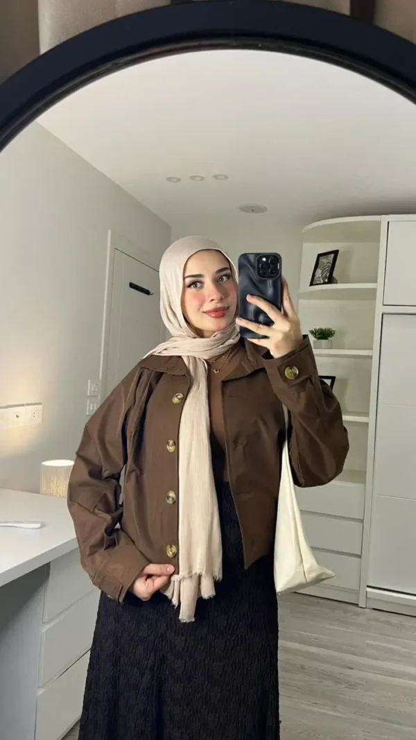 brown short trench for women mirror selfie3 Short Trench jacket🤎