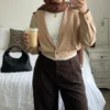 cropped beige short trench for women selfie shot Short Trench jacket🤎