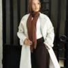 premuim light beige coat outdoor shot premium leather coat
